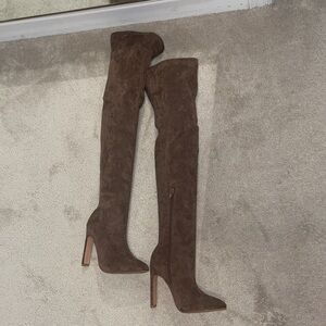 Brown Suede thigh high Over-the-Knee heeled Boots